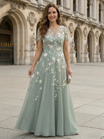 Chiffon A Line Boat Neck Floral Embroidery Mother of the Bride Dresses
