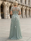 Chiffon A Line Boat Neck Floral Embroidery Mother of the Bride Dresses