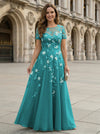 Chiffon A Line Boat Neck Floral Embroidery Mother of the Bride Dresses