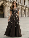 Chiffon A Line Boat Neck Floral Embroidery Mother of the Bride Dresses