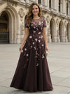Chiffon A Line Boat Neck Floral Embroidery Mother of the Bride Dresses