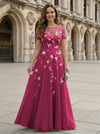 Chiffon A Line Boat Neck Floral Embroidery Mother of the Bride Dresses