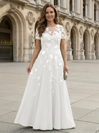 Chiffon A Line Boat Neck Floral Embroidery Mother of the Bride Dresses