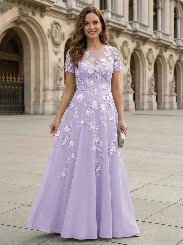 Chiffon A Line Boat Neck Floral Embroidery Mother of the Bride Dresses