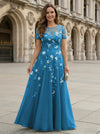 Chiffon A Line Boat Neck Floral Embroidery Mother of the Bride Dresses