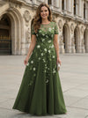Chiffon A Line Boat Neck Floral Embroidery Mother of the Bride Dresses