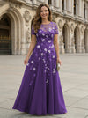 Chiffon A Line Boat Neck Floral Embroidery Mother of the Bride Dresses