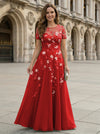 Chiffon A Line Boat Neck Floral Embroidery Mother of the Bride Dresses