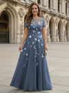 Chiffon A Line Boat Neck Floral Embroidery Mother of the Bride Dresses