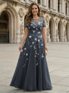 Chiffon A Line Boat Neck Floral Embroidery Mother of the Bride Dresses