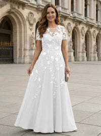 Chiffon A Line Boat Neck Floral Embroidery Mother of the Bride Dresses
