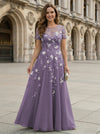 Chiffon A Line Boat Neck Floral Embroidery Mother of the Bride Dresses