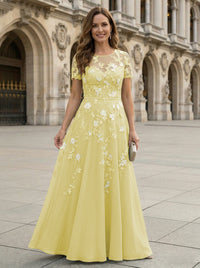 Chiffon A Line Boat Neck Floral Embroidery Mother of the Bride Dresses