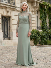 Chiffon Sheath High Neck Beaded Mother of the Bride Dresses