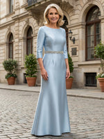 Satin Sheath Crew Neck Glitter Mother of the Bride Dresses