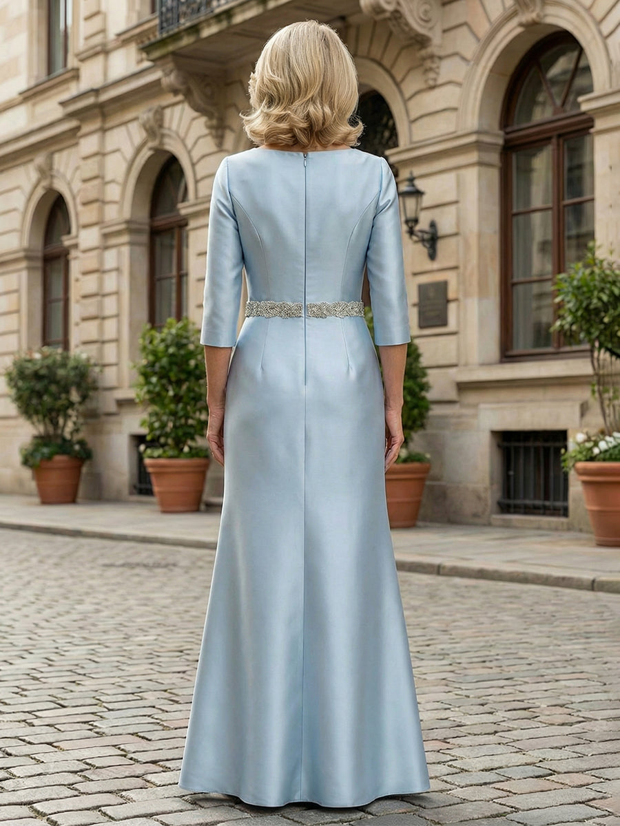 Satin Sheath Crew Neck Glitter Mother of the Bride Dresses