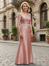 Satin Sheath Crew Neck Glitter Mother of the Bride Dresses