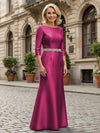 Satin Sheath Crew Neck Glitter Mother of the Bride Dresses