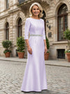 Satin Sheath Crew Neck Glitter Mother of the Bride Dresses