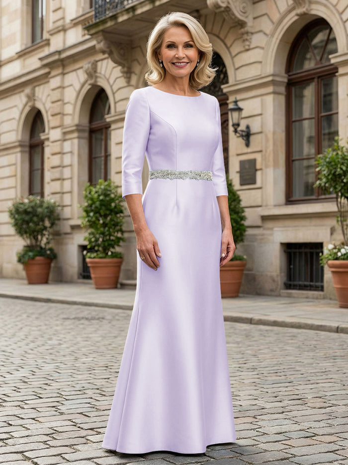 Satin Sheath Crew Neck Glitter Mother of the Bride Dresses