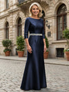 Satin Sheath Crew Neck Glitter Mother of the Bride Dresses