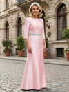 Satin Sheath Crew Neck Glitter Mother of the Bride Dresses