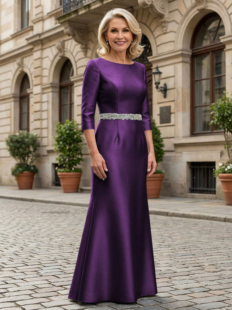 Satin Sheath Crew Neck Glitter Mother of the Bride Dresses