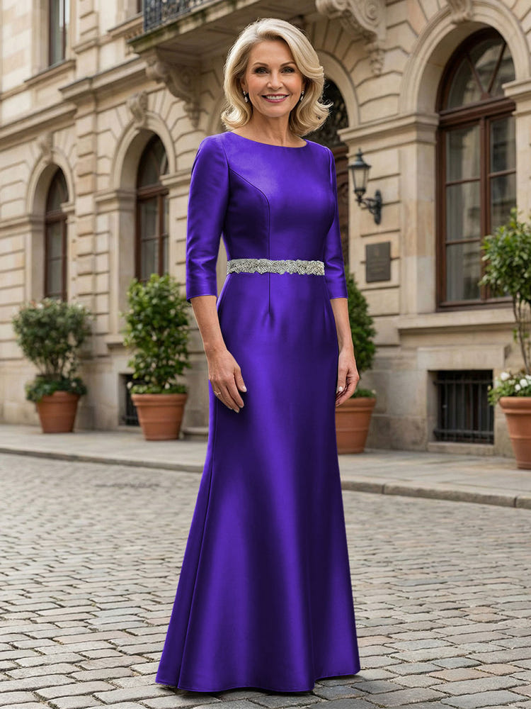 Satin Sheath Crew Neck Glitter Mother of the Bride Dresses