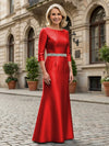 Satin Sheath Crew Neck Glitter Mother of the Bride Dresses