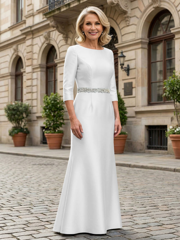 Satin Sheath Crew Neck Glitter Mother of the Bride Dresses
