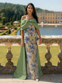 Off the Shoulder Floral Mother of the Bride Dresses with Bow