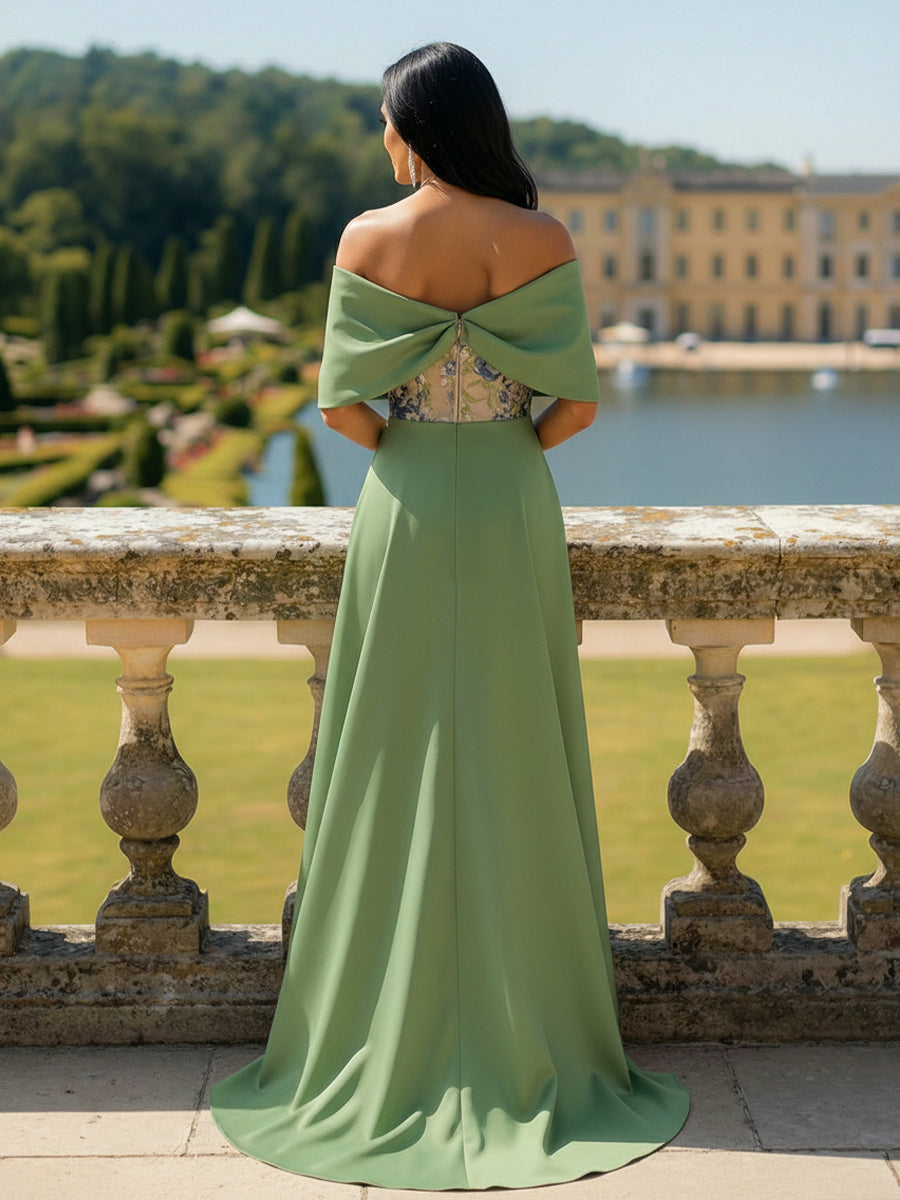 Off the Shoulder Floral Mother of the Bride Dresses with Bow