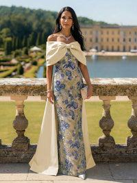 Off the Shoulder Floral Mother of the Bride Dresses with Bow