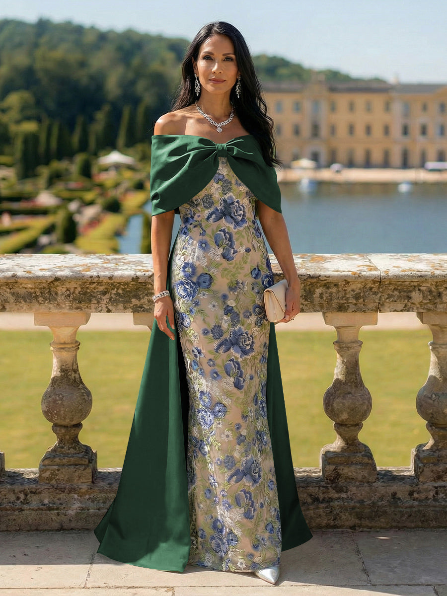 Off the Shoulder Floral Mother of the Bride Dresses with Bow