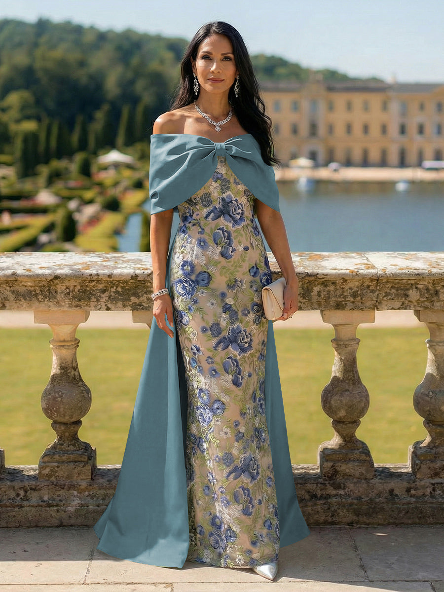 Off the Shoulder Floral Mother of the Bride Dresses with Bow