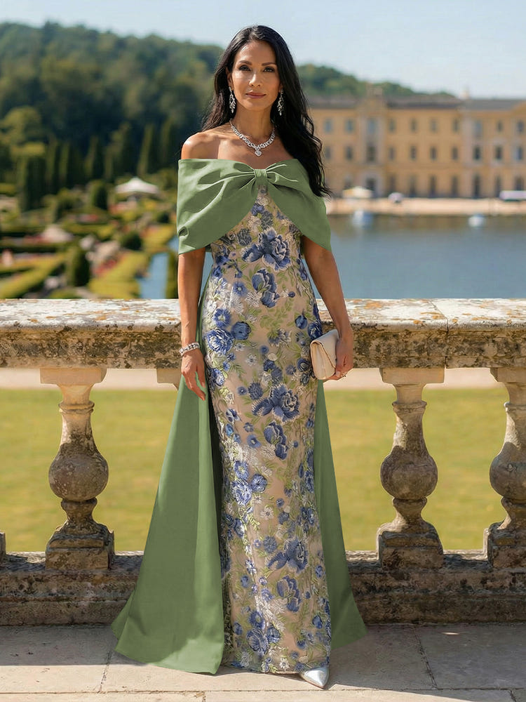 Off the Shoulder Floral Mother of the Bride Dresses with Bow