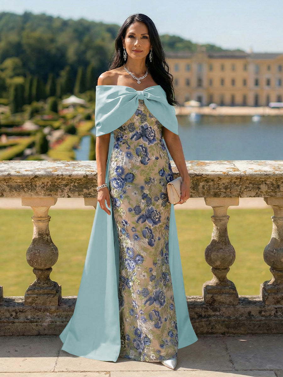 Off the Shoulder Floral Mother of the Bride Dresses with Bow