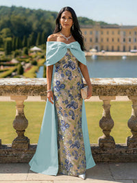 Off the Shoulder Floral Mother of the Bride Dresses with Bow