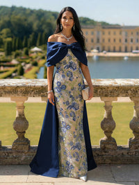 Off the Shoulder Floral Mother of the Bride Dresses with Bow