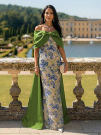 Off the Shoulder Floral Mother of the Bride Dresses with Bow