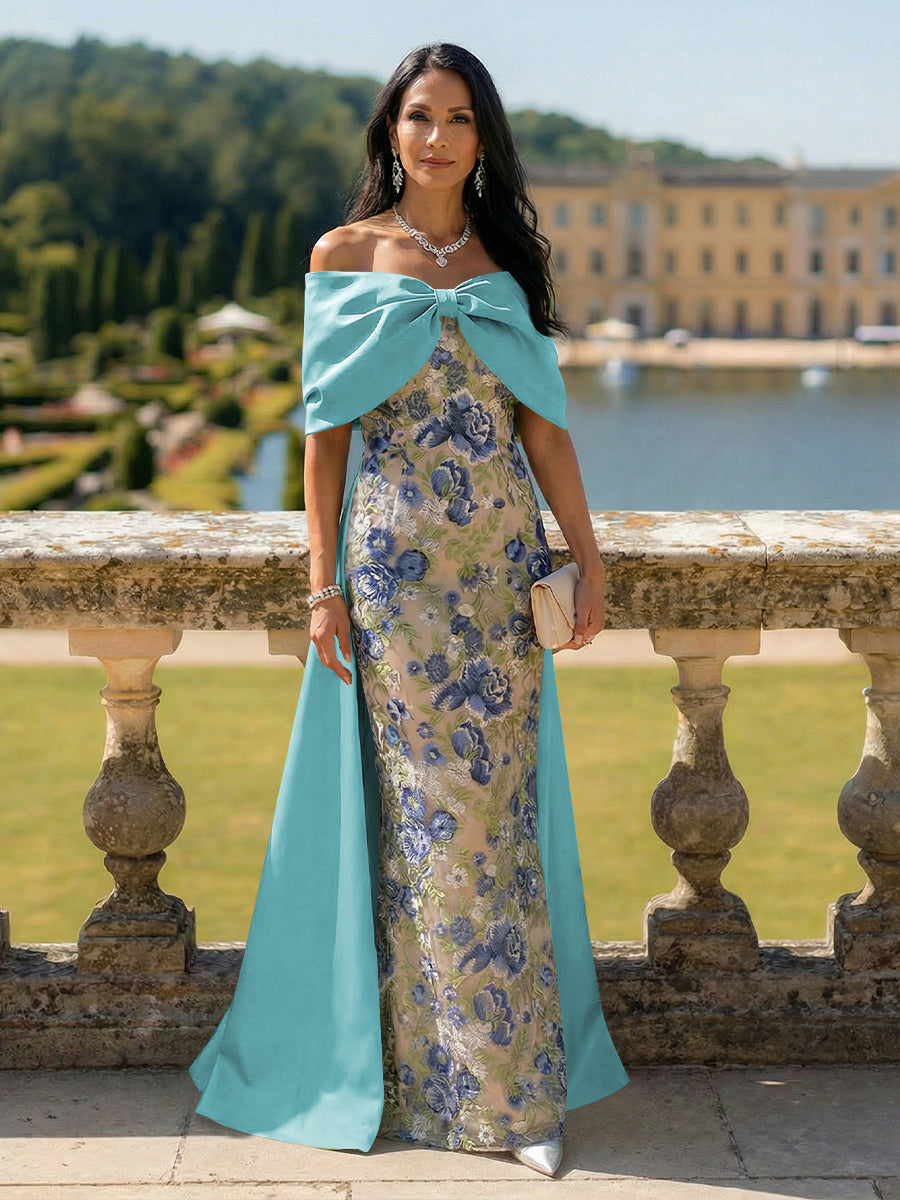 Off the Shoulder Floral Mother of the Bride Dresses with Bow