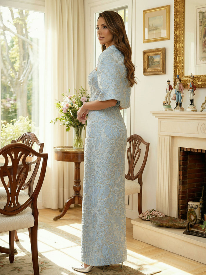 Strapless Jacquard Mother of the Bride Dresses with Wraps