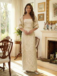 Strapless Jacquard 2 Pieces Mother of the Bride Dresses with Wraps