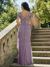 V Neck Glitter Tulle Mother of the Bride Dresses with 3D Flowers