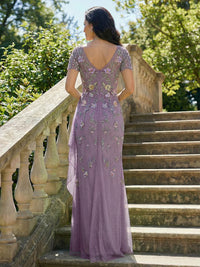 V Neck Glitter Tulle Mother of the Bride Dresses with 3D Flowers