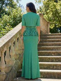 V Neck Glitter Jersey Mother of the Bride Dresses with Jacket