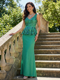 V Neck Glitter Jersey Mother of the Bride Dresses with Jacket