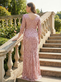 V Neck Long Sleeves Tulle Mother of the Bride Dresses with Slit