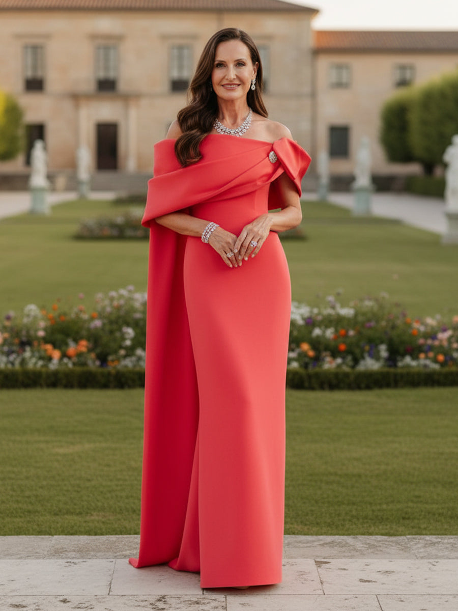 Off the Shoulder Satin Mother of the Bride Dresses with Wraps