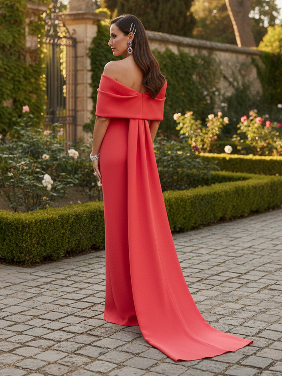Off the Shoulder Satin Mother of the Bride Dresses with Wraps